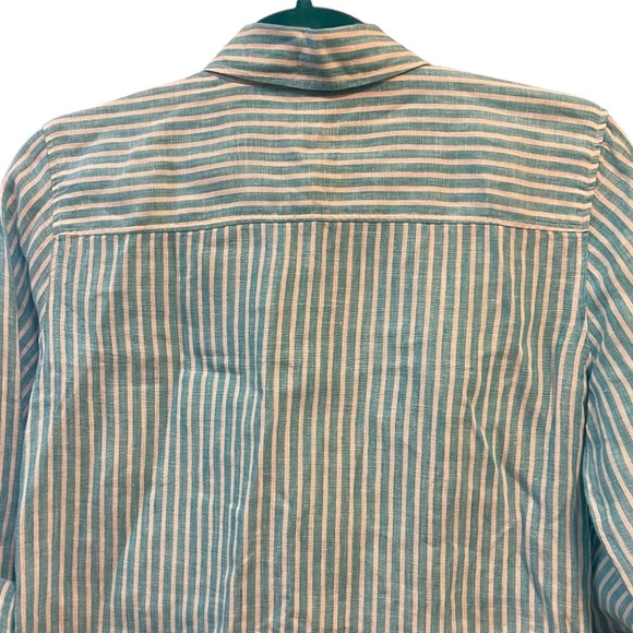 Talbots 100% Linen striped button down Roll tab sleeves shirt - Picture 6 of 8